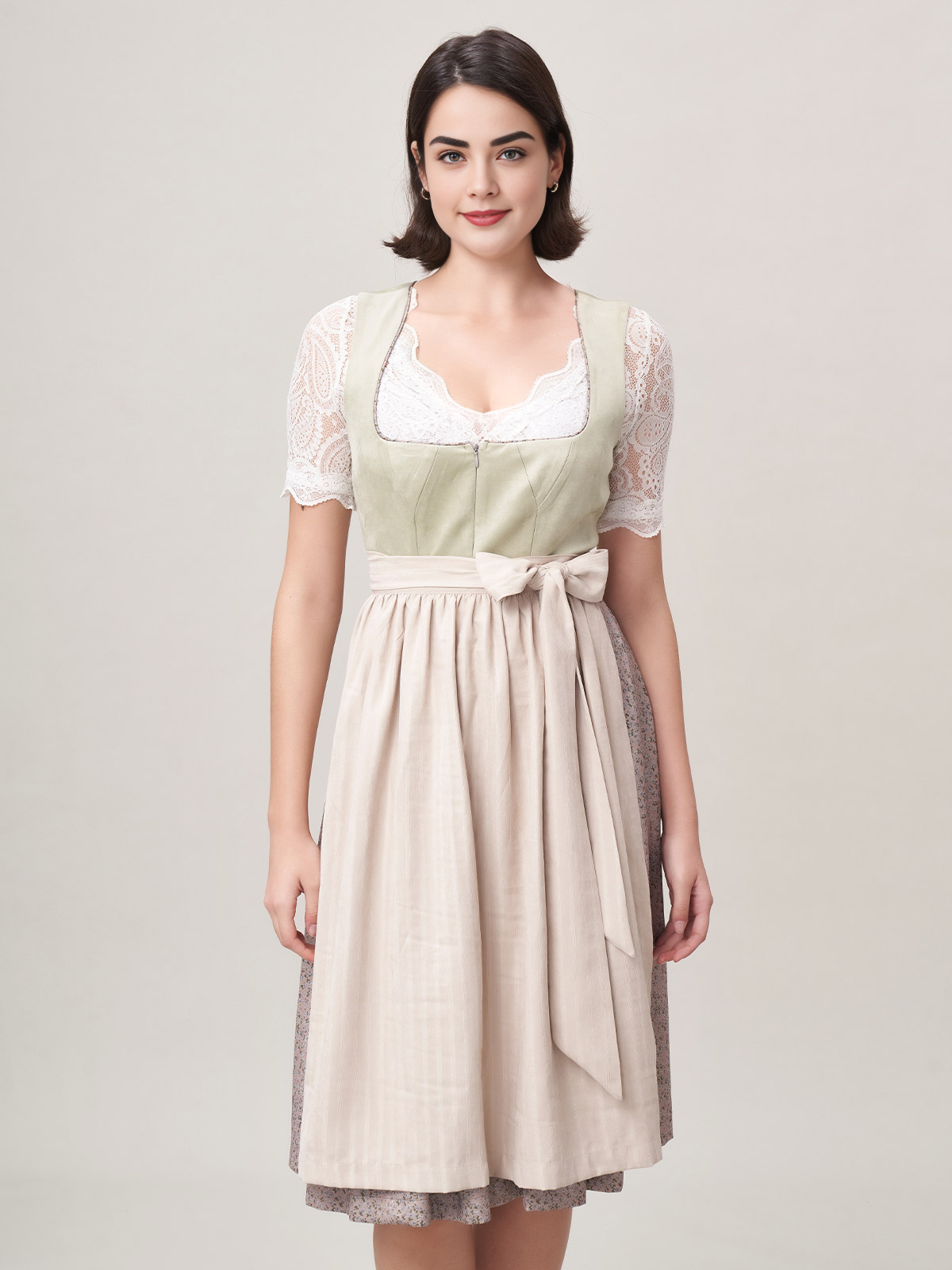 Ein frisches grünes Dirndl als Kontrast zum Weiß